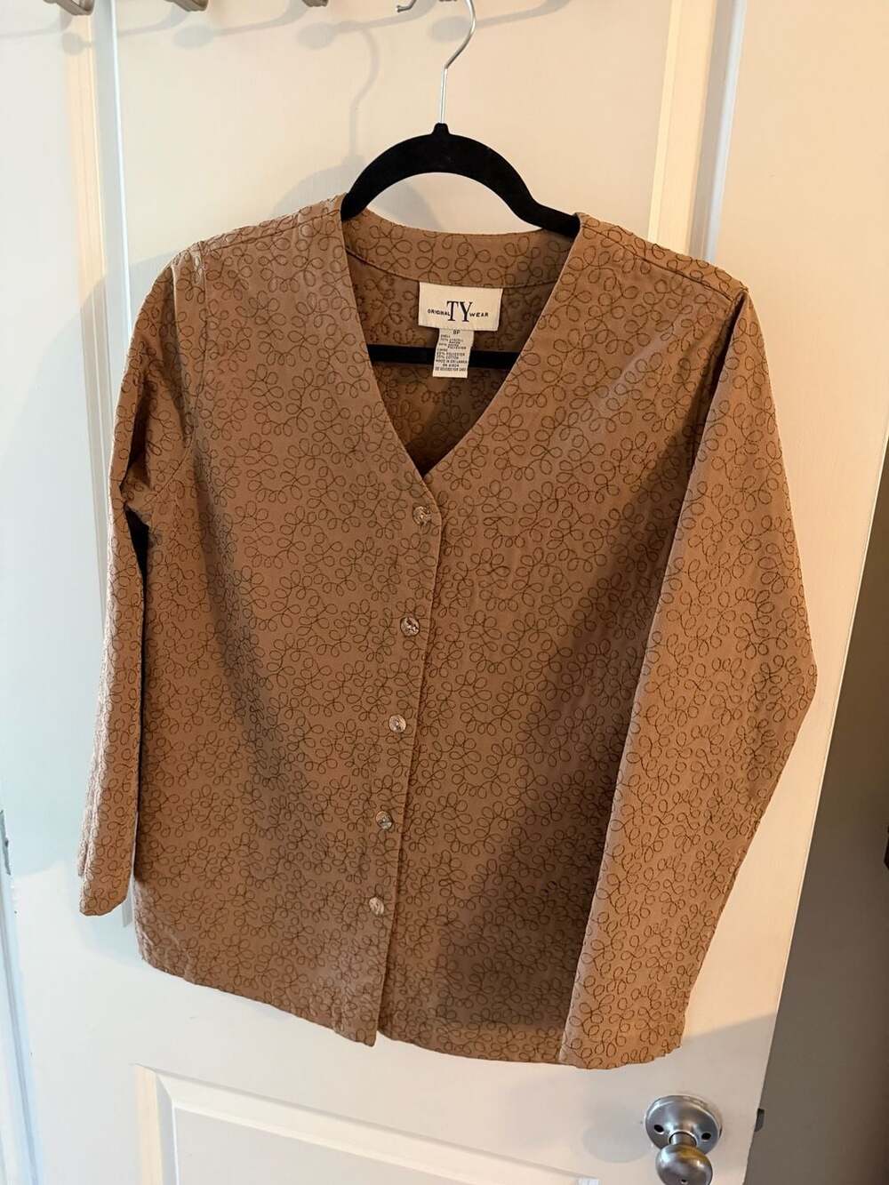 Original Ty Wear Embroidered Brown V-Neck Button Down Blazer Size 8P